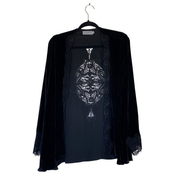 Johnny Was Sweaters - JOHNNY WAS 4LoveandLiberty Velvet Black Cardigan Whimsigoth 90s Witchy Boho Med